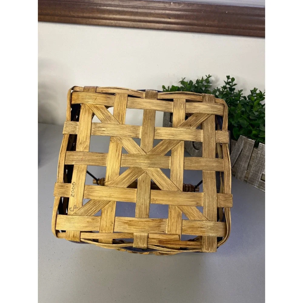 Woven Square Basket Wooden Handle‎ Rustic Farmhouse Home Decor Storage